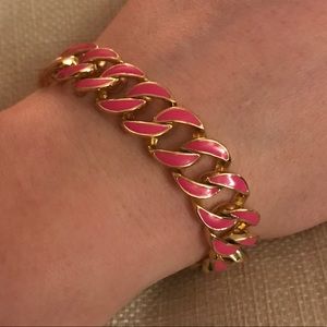 Gold Tone and Pink Enamel Bracelet